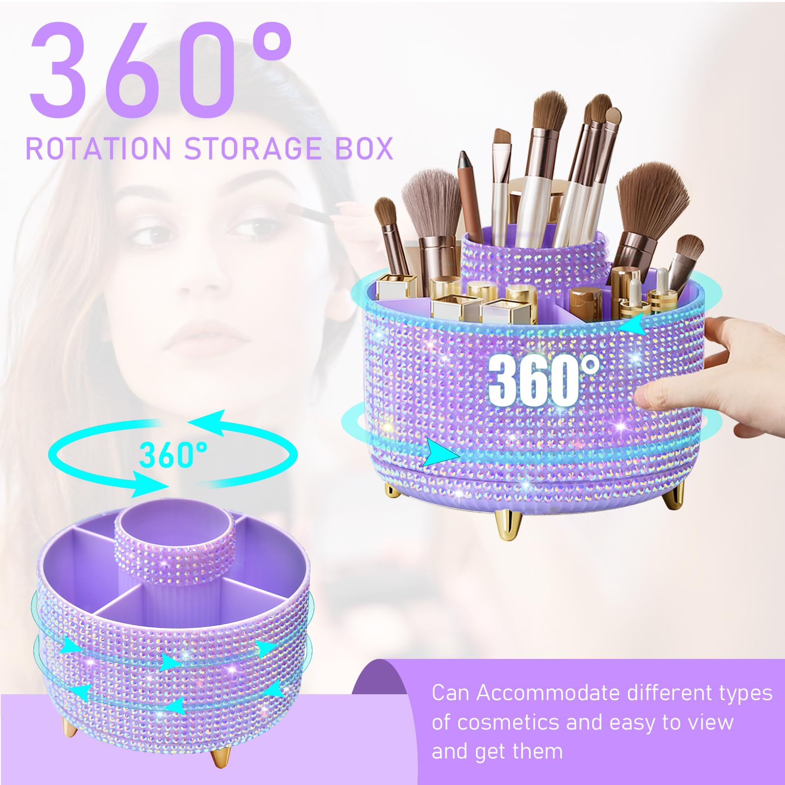 Makeup Brush Holder Organizer,360° Rotating Makeup Brush Organizer,5 Slot Make up Brushes Cup for Cosmetics, Nail Polish, Art Supply, Bathroom Vanity Desktop Organizer - Black