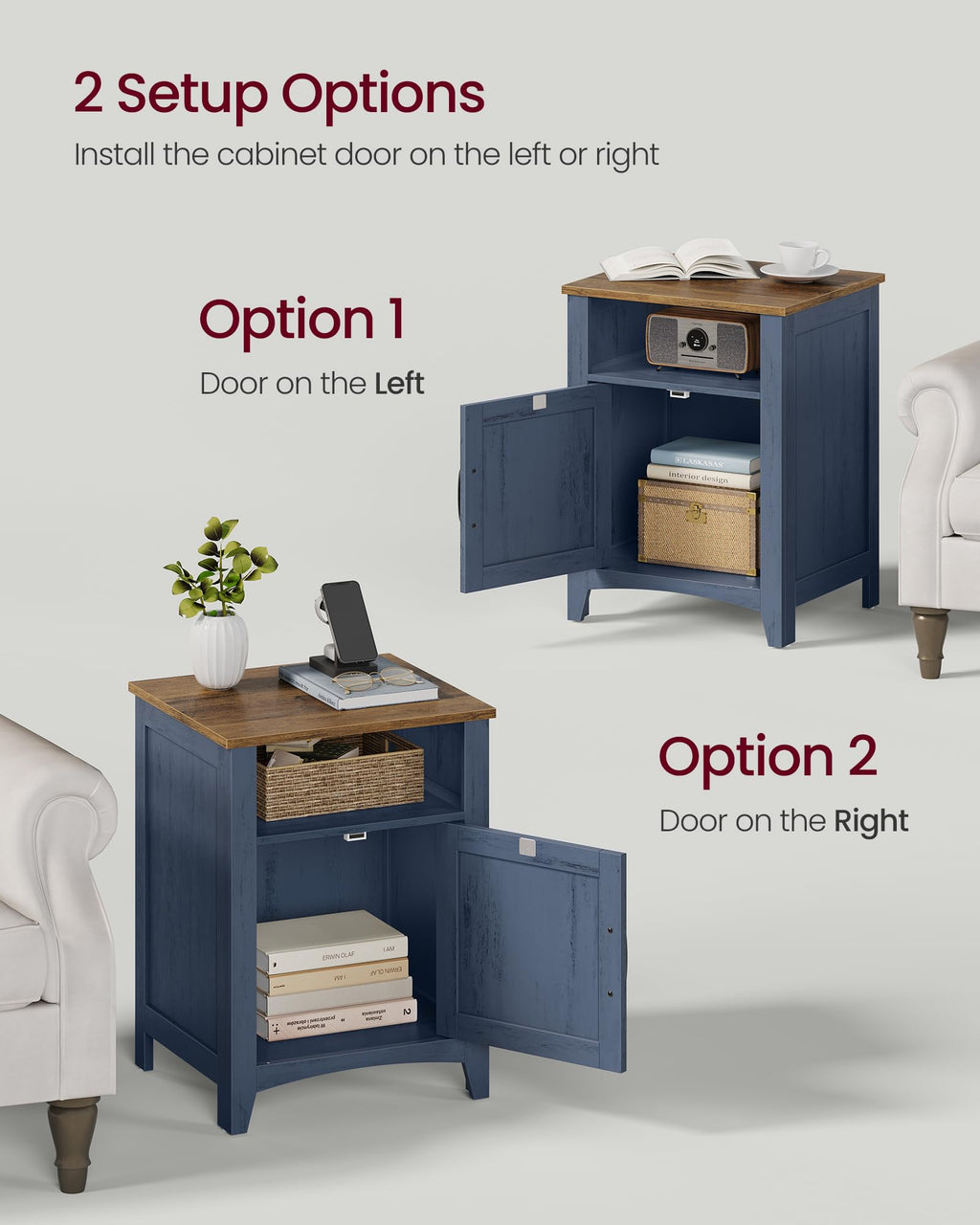 VASAGLE LIRY Collection - Farmhouse Nightstand with Barn Door, Bedside Table with Storage, Side End Table, Night Stand, Open Compartment, for Bedroom, Misty Gray ULET609G68