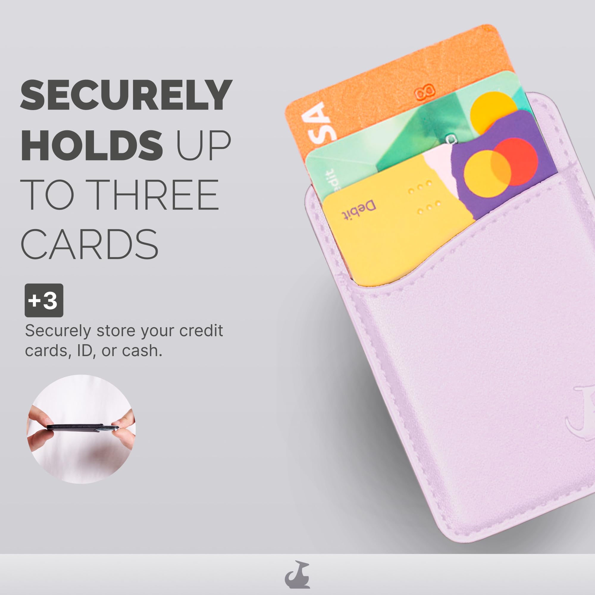 Wallaroo Premium Leather Cell Phone Wallet Stick On - Android and iPhone Wallet and Card Holder for Women and Men - Durable with Non-Slip Lining Secures Up to 3 Cards