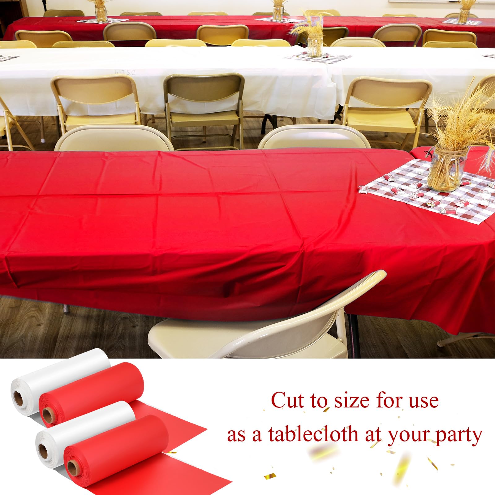 Moukeren 40'' x 100'' Circus Tablecloth Roll Carnival Tent Party Table Cover for Birthday Decorations Circus Theme Tablecloth for Backdrop Curtains Ceiling Wall Drapes Supplies(Beige, Red,4 Roll)