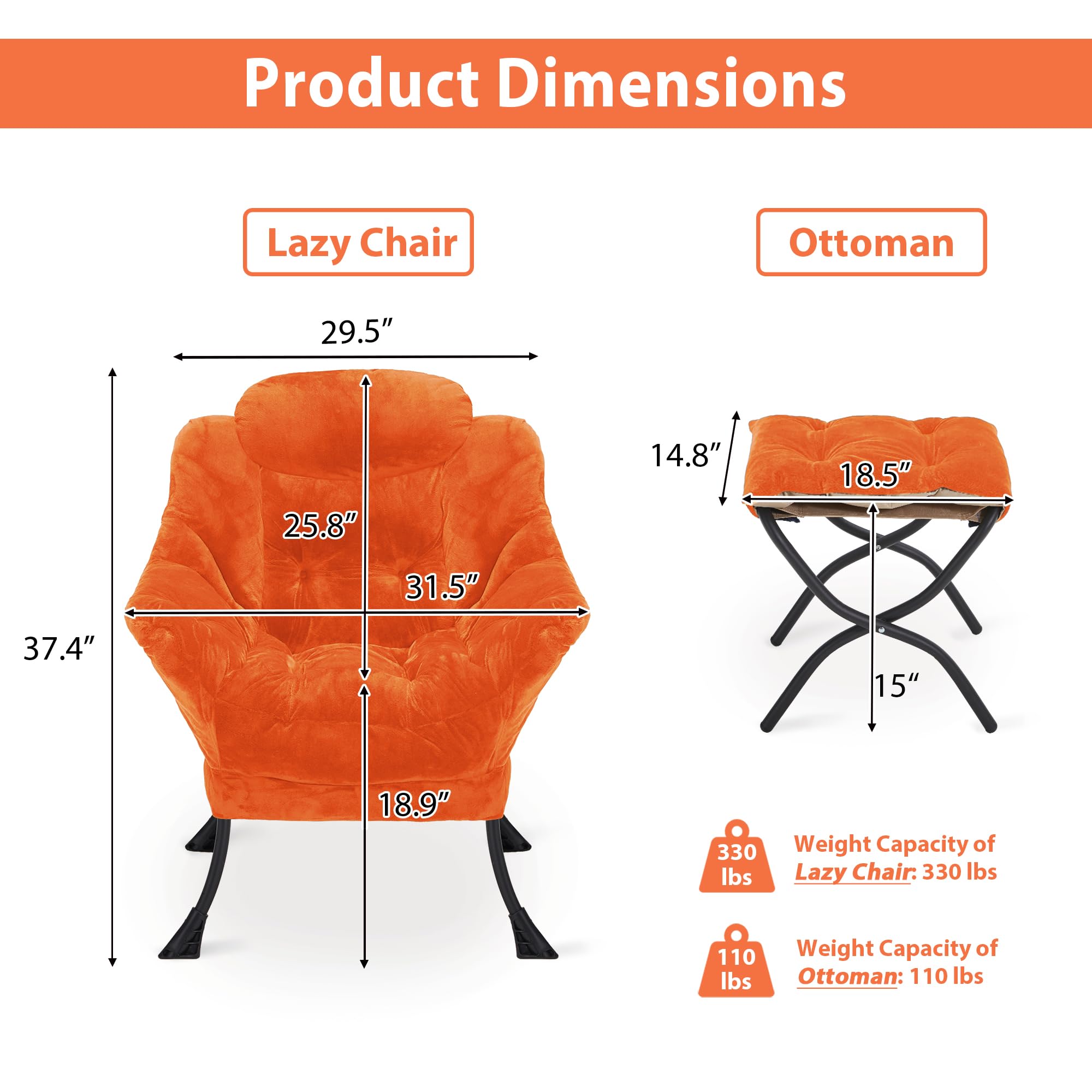 Youtanic Lazy Chair with Folding Ottoman, Accent Chair Velvet Upholstered with Metal Structure and Non-Slip Pads, Sofa Armchair with Footrest and Side Storage Bag for Dorm, Room, Office, Beige