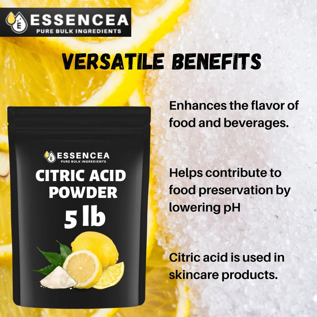 Essencea Citric Acid 5LB Pure Bulk Ingredients | Non-GMO | 100% Pure Citric Acid Powder [Packaging May Vary]
