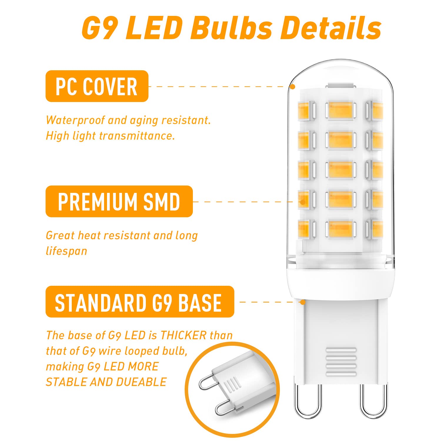G9 LED Bulbs Dimmable 3W (T4 30W 25W 20W Halogen Bulb Equivalent), Warm White 2700K, 120V, 350LM Bi Pin or Chandelier Wall Pendant Ceiling Lamps,No Flicker 4-Pack