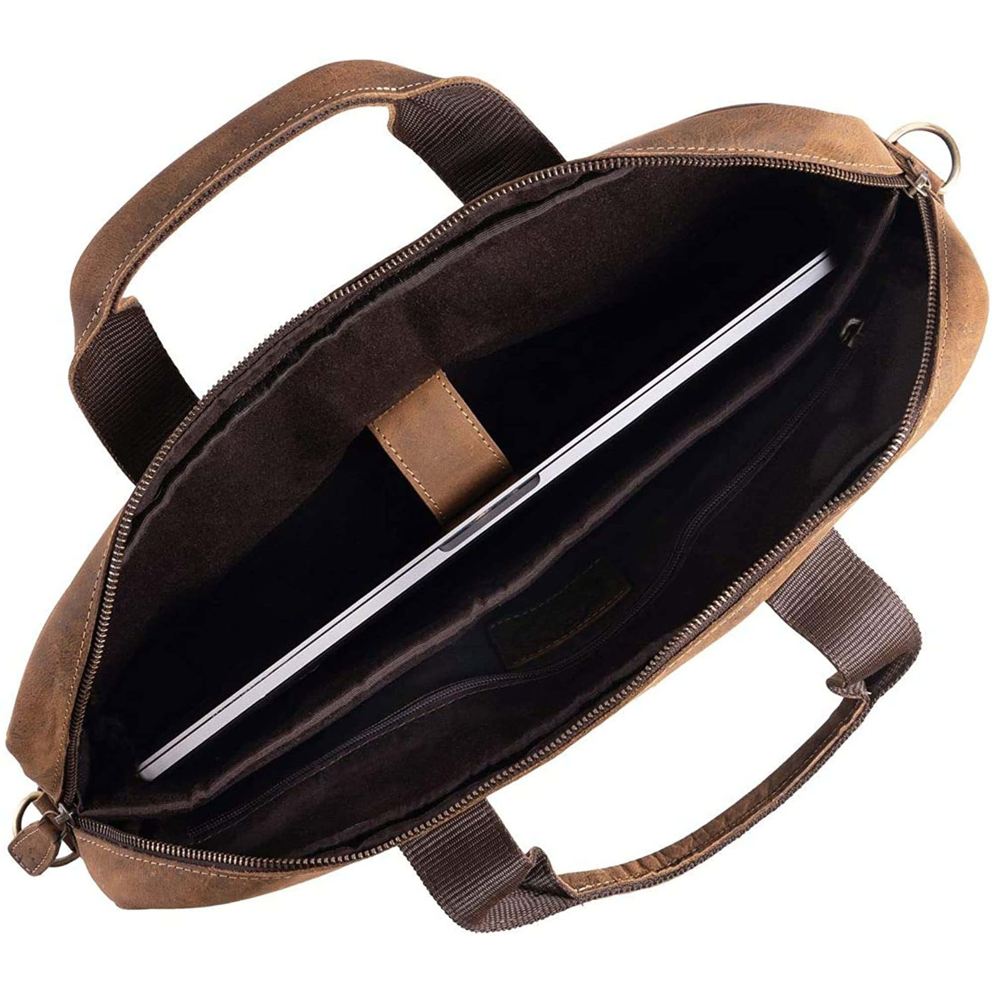 Leather briefcase 18 Inch Laptop Messenger Bags for Men and Women Best Office briefcase Satchel Bag (Black)
