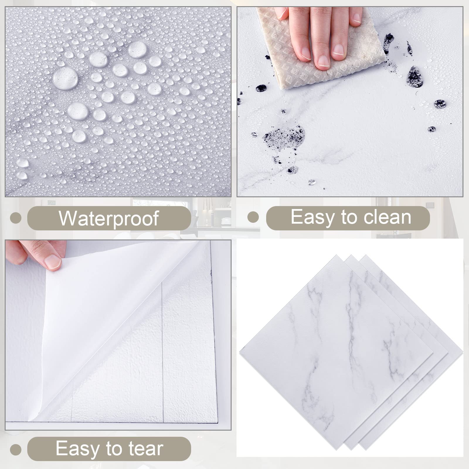 Spiareal 48 Pieces Peel and Stick Floor Tiles Vinyl Flooring 12 x 12 Inch Stick on Floor Tile Self Adhesive Waterproof DIY for Bathroom Kitchen Bedroom Living Room(Black Marble)