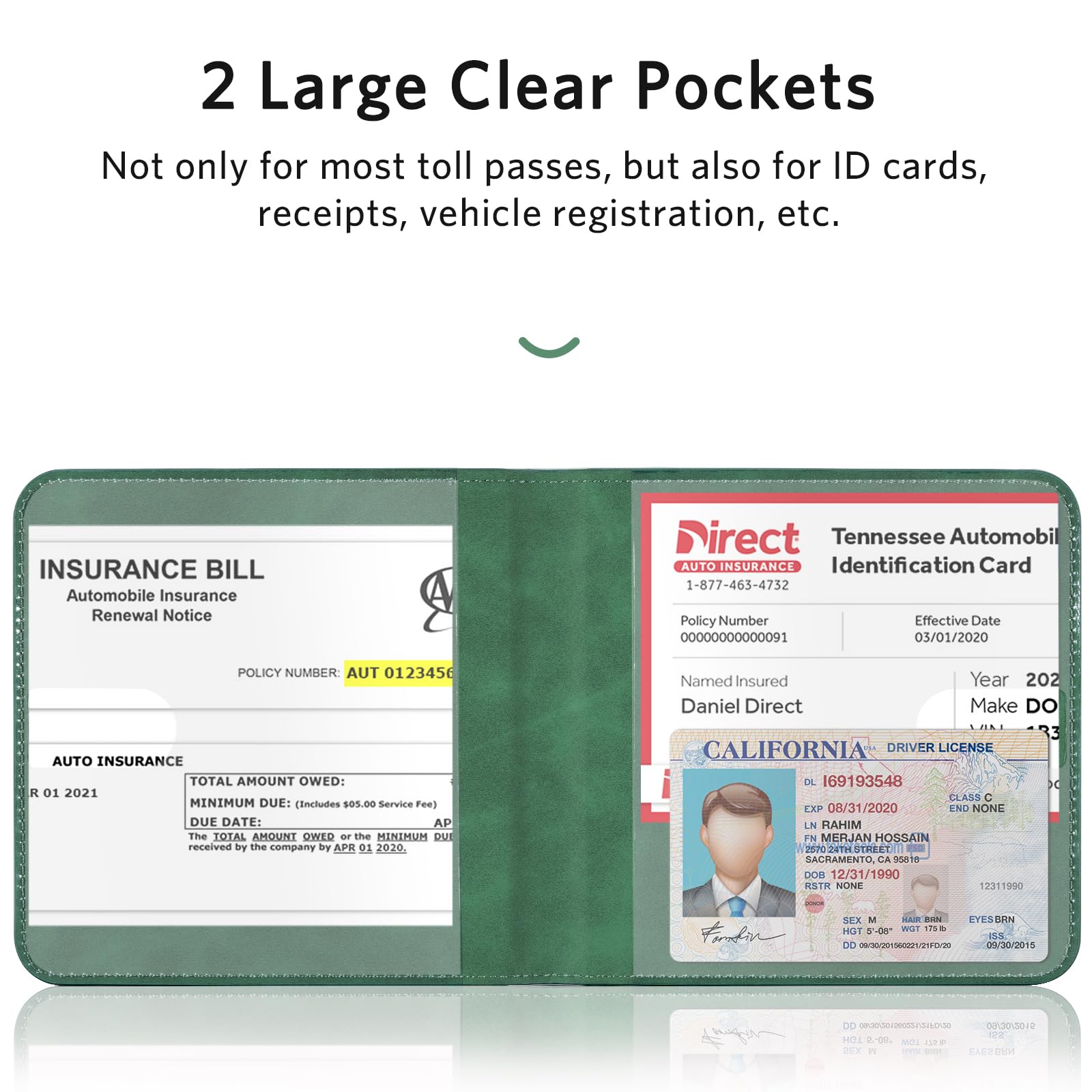 CoBak Car Registration and Insurance Holder - Men and Women Small Lightweight Vehicle Glove Box Car Organizer, Auto Truck Comparment Accessories Case for Essential Document, Driver License (Black)