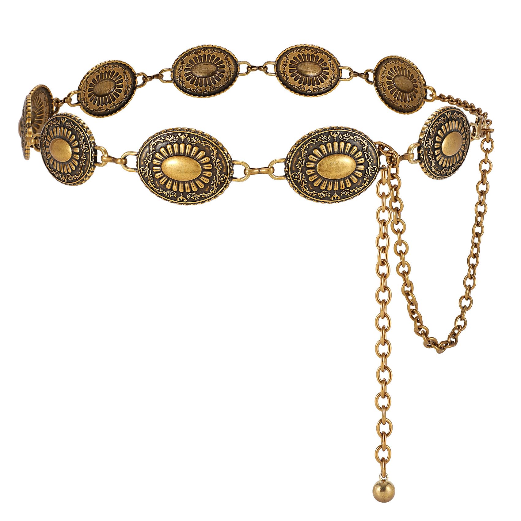 TRIWORKS Western Concho Belt for Women – Gold Chain Cowgirl Boho Belt for Dresses, Jeans & Country Concerts