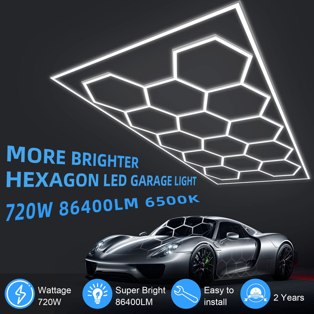 MODERN Hexagon LED Light,105W 12600LM 6500K, 3 Hexagonal LED Shop Light for Auto Shops, Malls & Work Areas