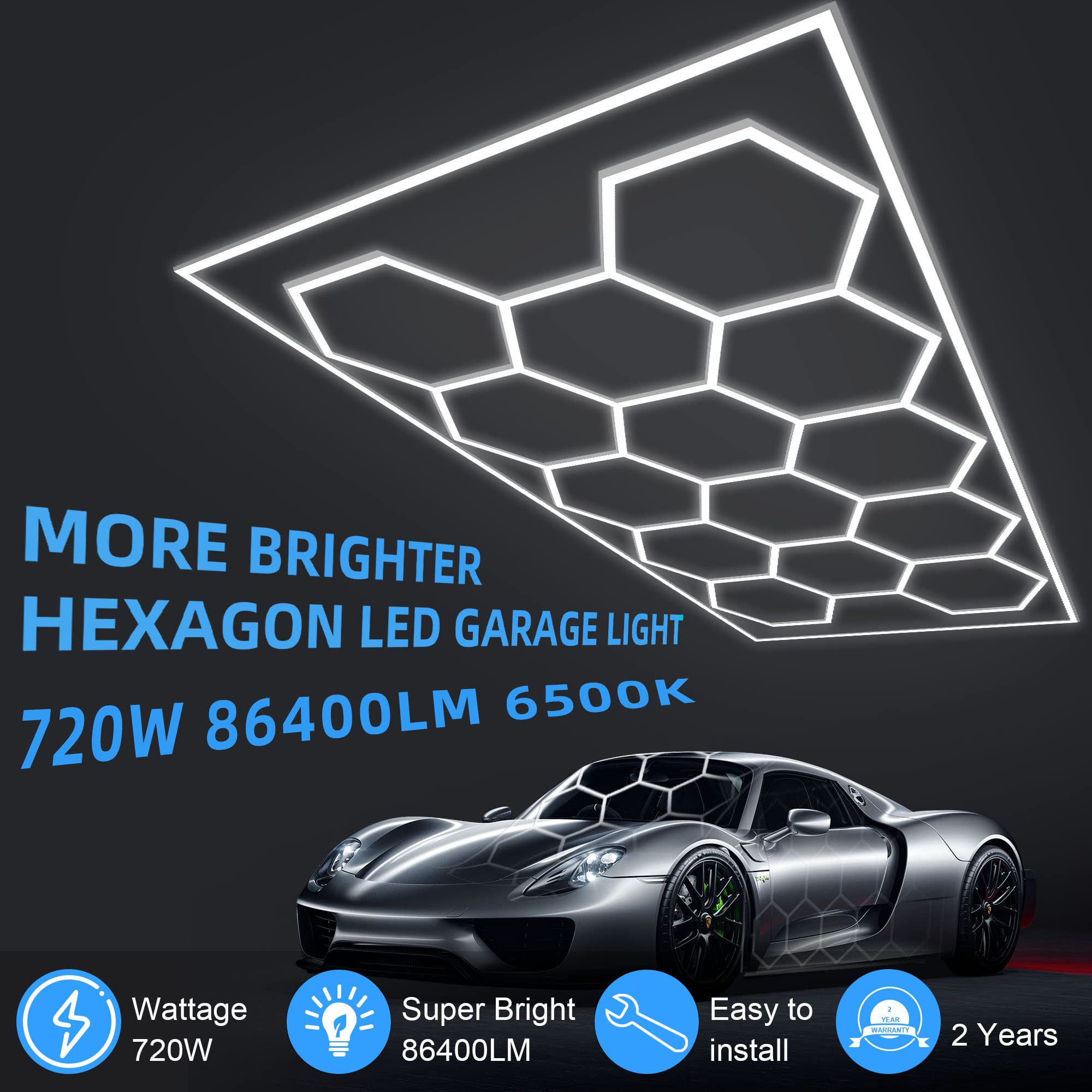 MODERN Hexagon LED Light,105W 12600LM 6500K, 3 Hexagonal LED Shop Light for Auto Shops, Malls & Work Areas