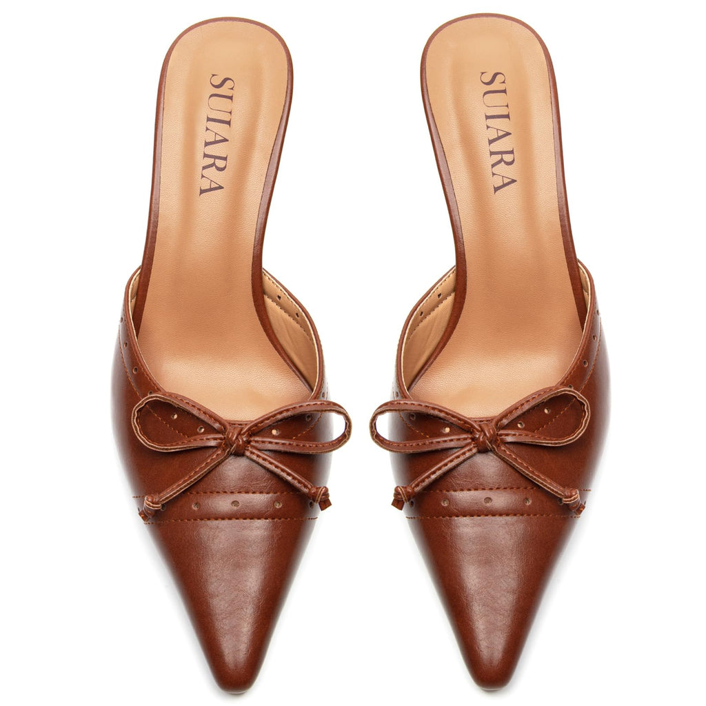Kitten Heels for Women Closed Toe Heels Vintage Heeled Mules Sexy Pointy Studded Slip on Stiletto Dressy Pumps