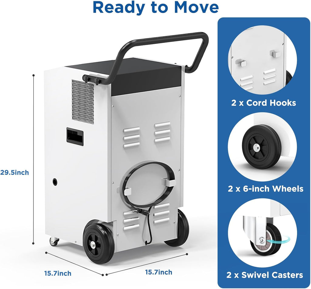 170 Pints Commercial Dehumidifier with Pump and Drain Hose for Basements and Large Spaces up to 7,500 Sq Ft