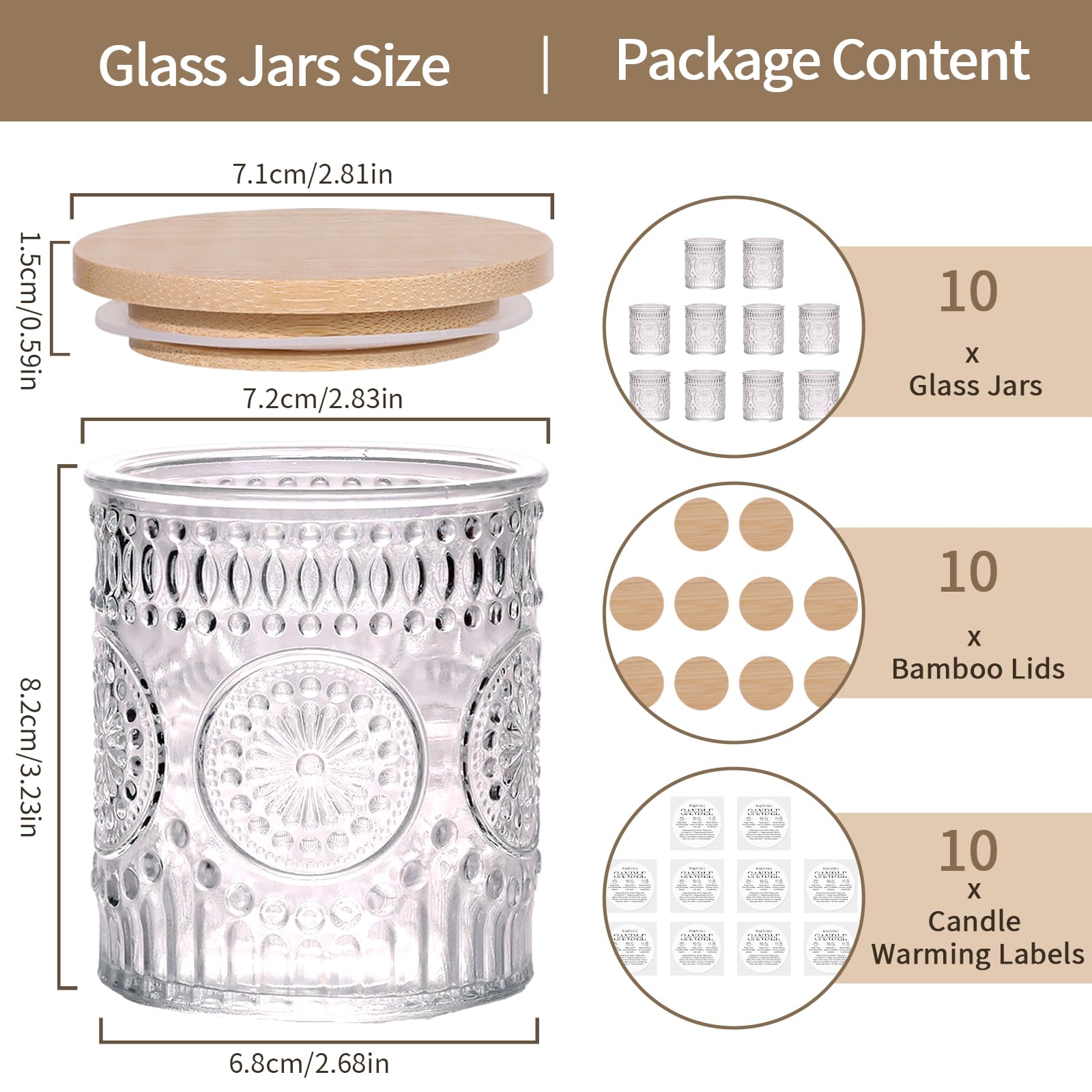 DARJEN 10 Pack Amber Candle Jars for Making Candles- 7.5 OZ Empty Glass Candle Making Jars with Bamboo Lids and Labels, Candle Making Supplies Candle Containers for Home DIY