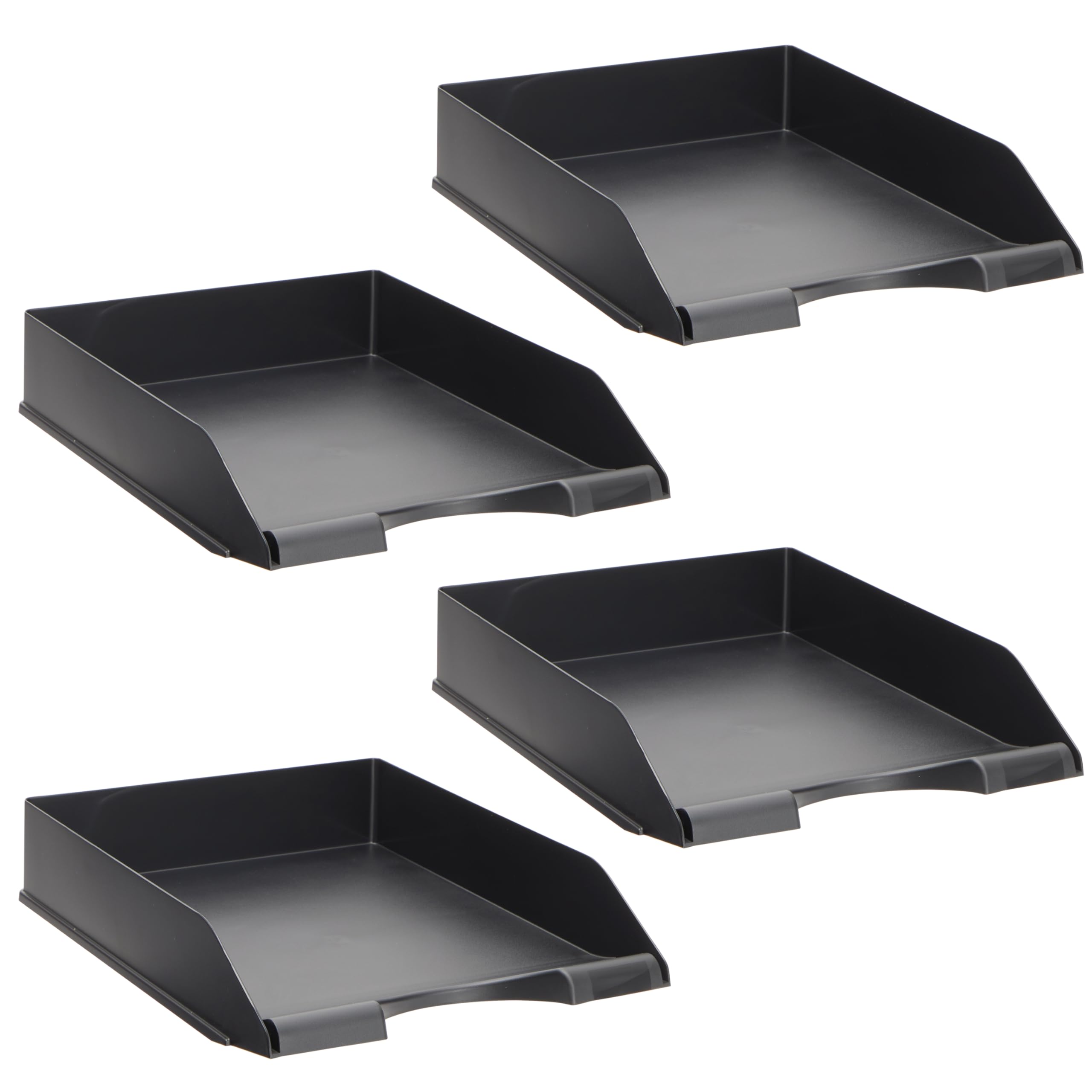 Stockroom Plus Letter Tray - Stackable Desk Organizer Trays - Desktop File Organizer - Mail & Document Storage - Pack of 4, Black, 10 x 13.5 x 2.5 in