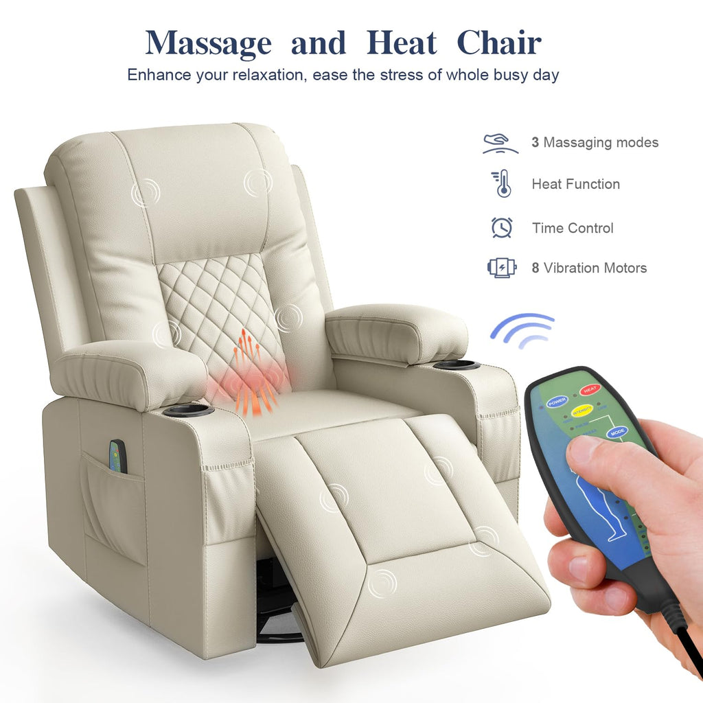 Recliner Chairs for Adults, FSC Certified Massage Reclining Chair with Heated Modern, Ergonomic Lounge Single Reclining Sofa Seat with Cup Holder & Pocket, Living Room Lounge Recliners Black