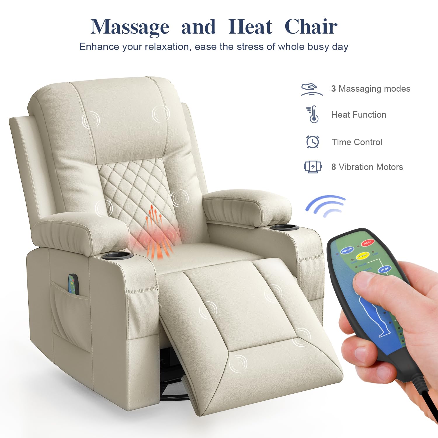 Recliner Chairs for Adults, FSC Certified Massage Reclining Chair with Heated Modern, Ergonomic Lounge Single Reclining Sofa Seat with Cup Holder & Pocket, Living Room Lounge Recliners Black