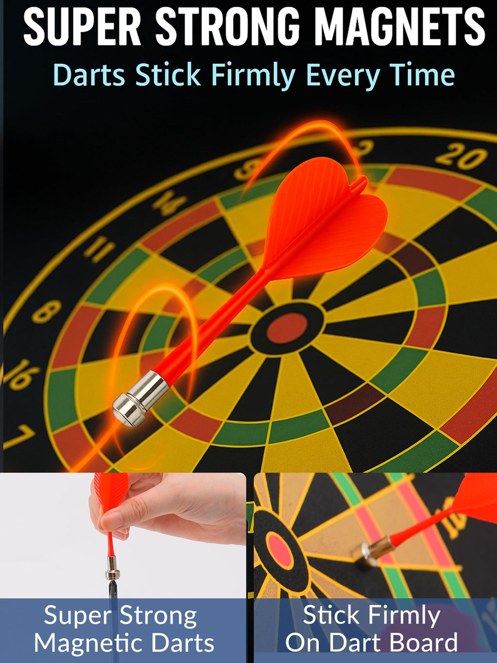 Magnetic Dart Board for Kids, Teens, Adults, Double-Sided Roll-Up Dart Board Games for Kids Age 3-18 with 12 Magnetic Darts, Indoor Outdoor Boys Toys for Backyard, Gifts for Teen Boys