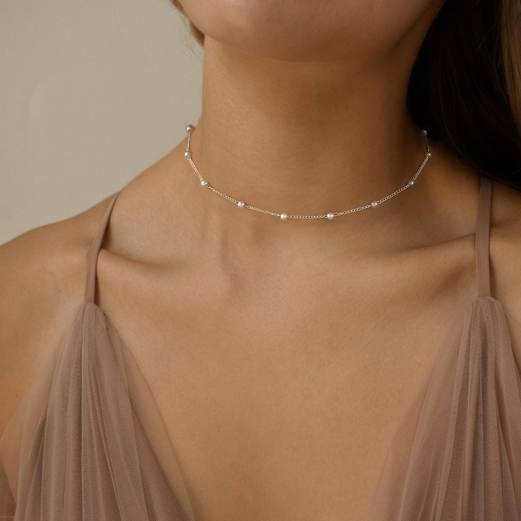 Pearl Necklaces for Women,14K Real Gold Plated Dainty Cute Pearl Necklace for Women Handmade Pearl Chain Necklace Everyday Jewelry Gift