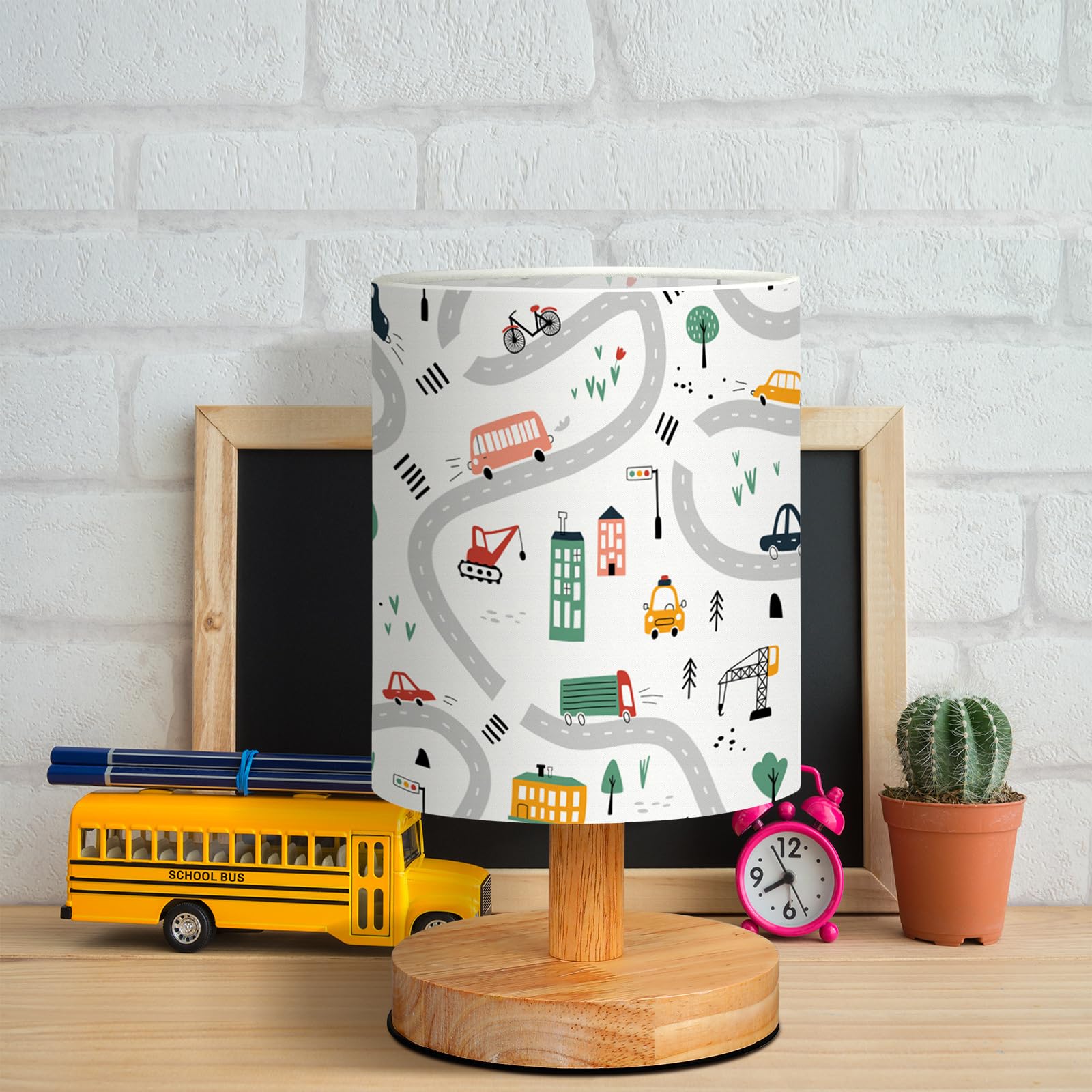 VIHOSE Woodland Animals Kids Table Lamp for Bedroom Kids Bedside Lamp with Linen Wooden Nightstand Cartoon Nursery Lampshade for Girls Boys Living Room