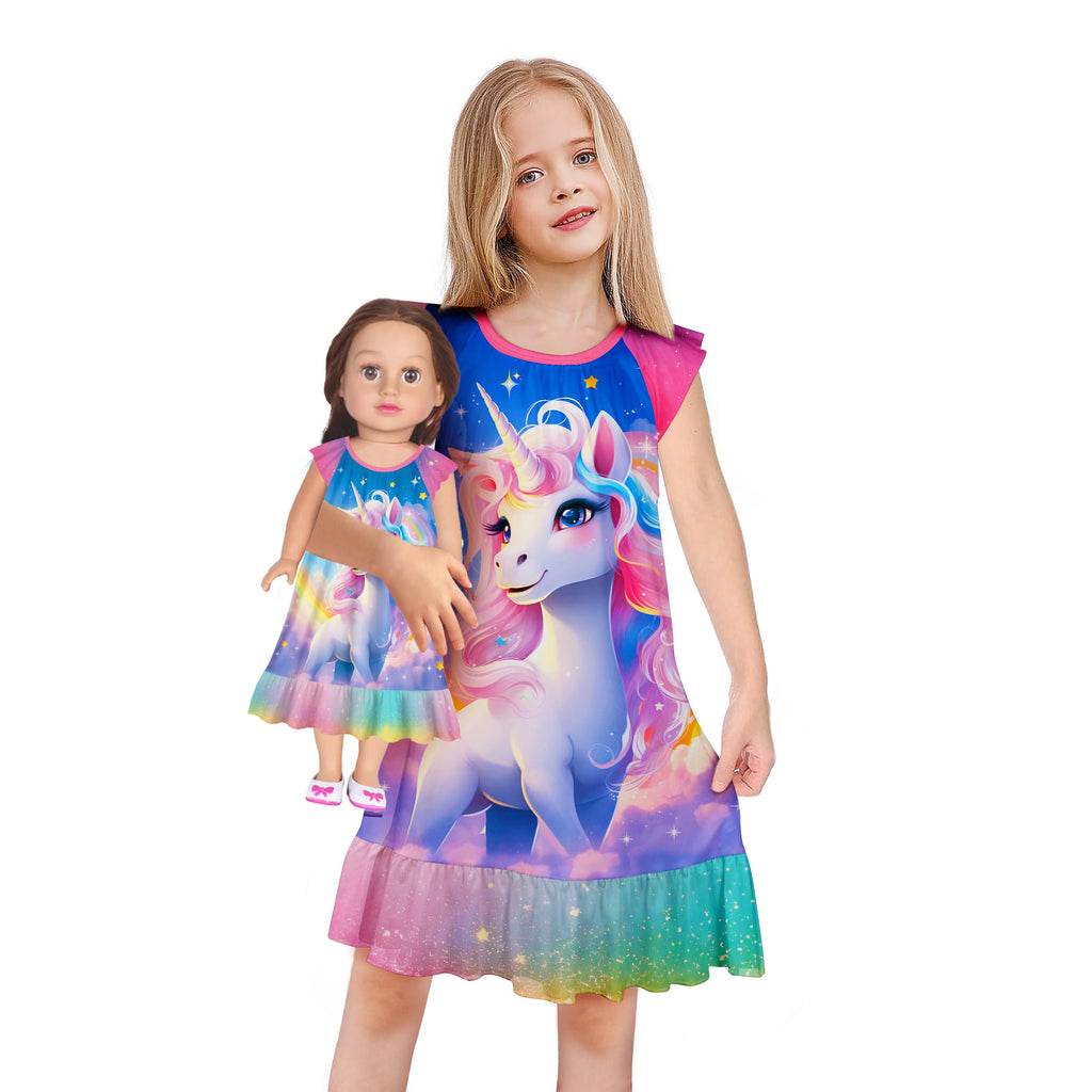 LQSZ Doll and Girl Matching Nightgown Outfit Pajamas Nightie Nightgown for Girls and Dolls Clothes