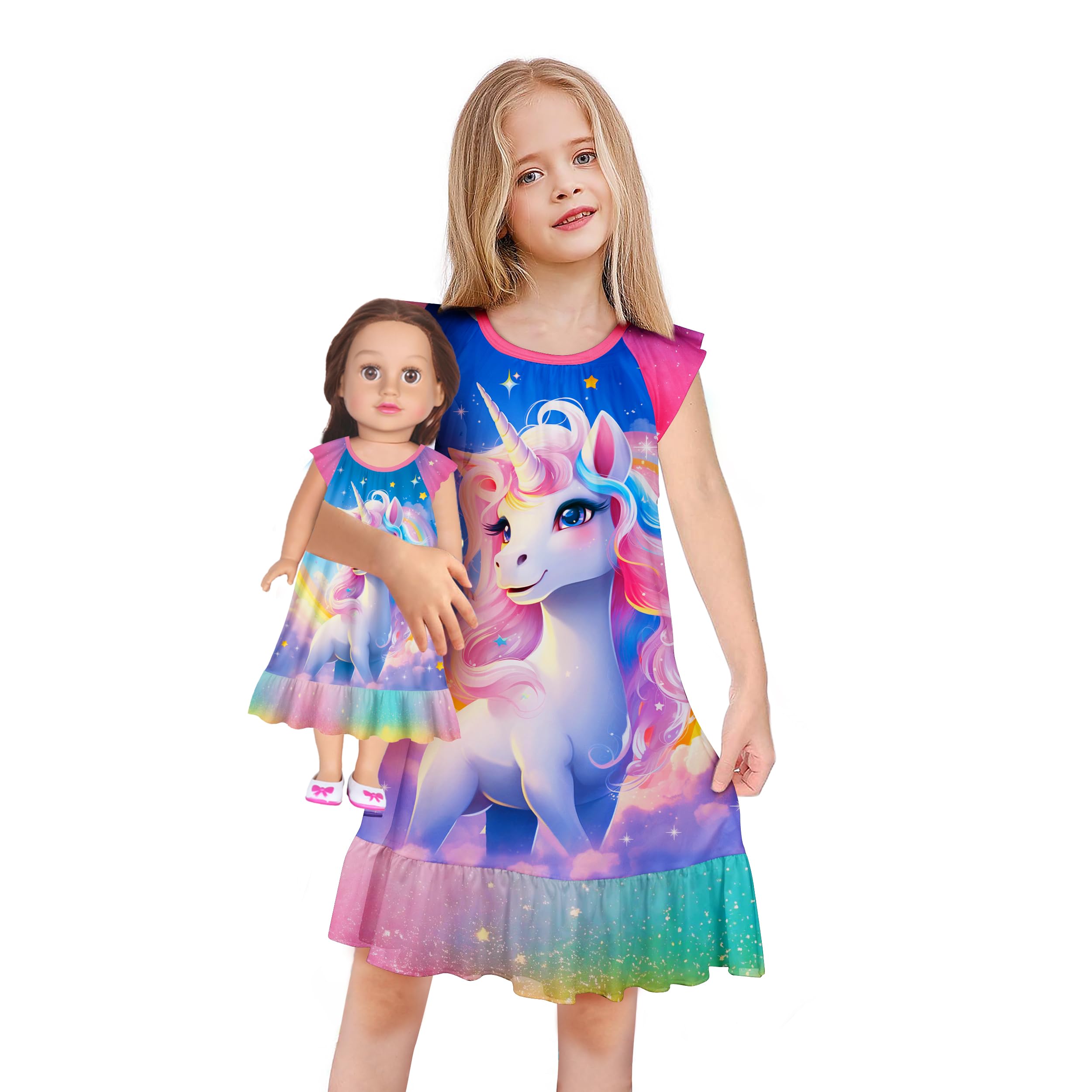 LQSZ Doll and Girl Matching Nightgown Outfit Pajamas Nightie Nightgown for Girls and Dolls Clothes