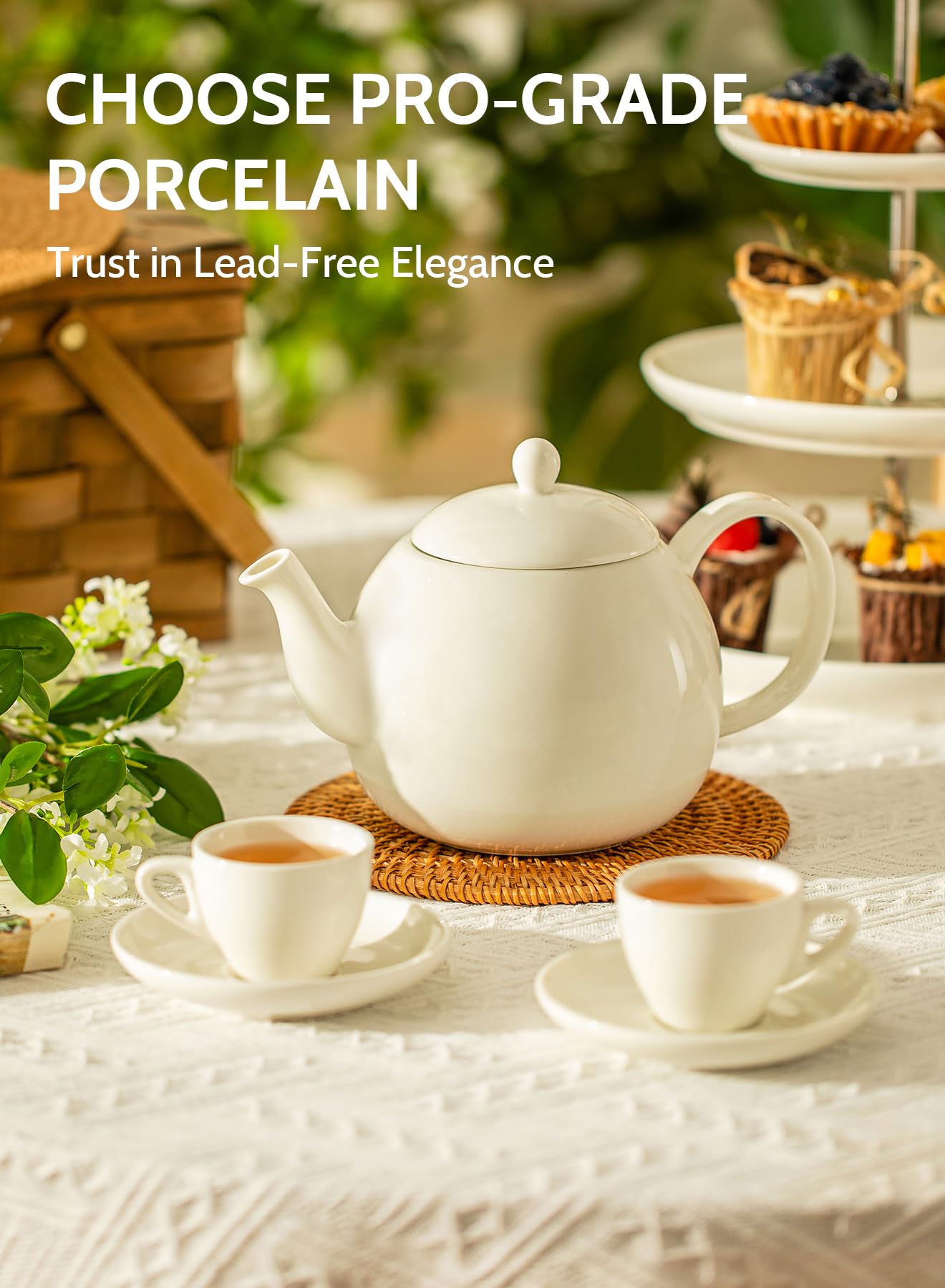 Sweese Porcelain Teapot 27 oz with Infuser for Loose Leaf Tea, Bluish Grey