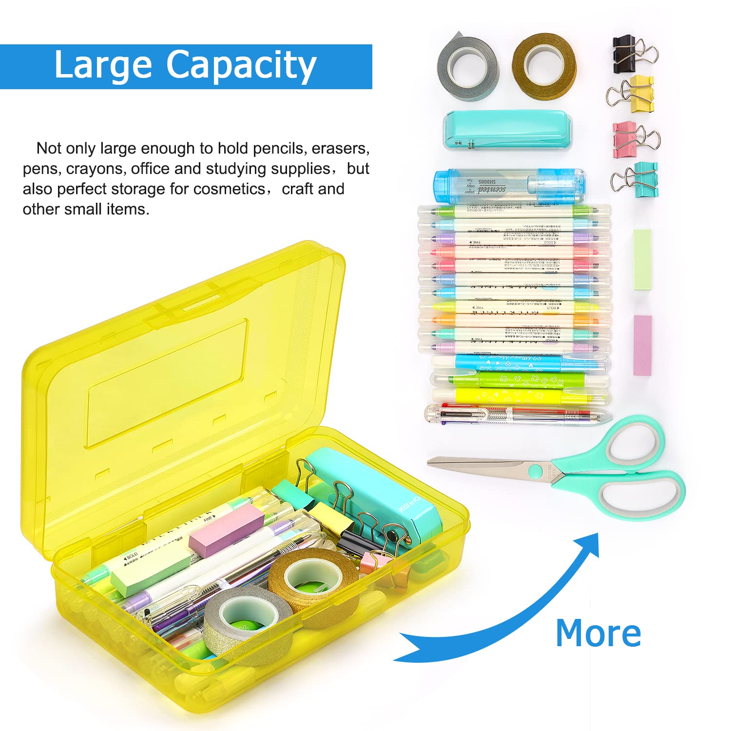 Tamaki 1 Pack Plastic Pencil Box Large Capacity Pencil Boxes Clear Boxes with Snap-tight Lid Stackable Design and Stylish Office Supplies Storage Organizer Box, Black