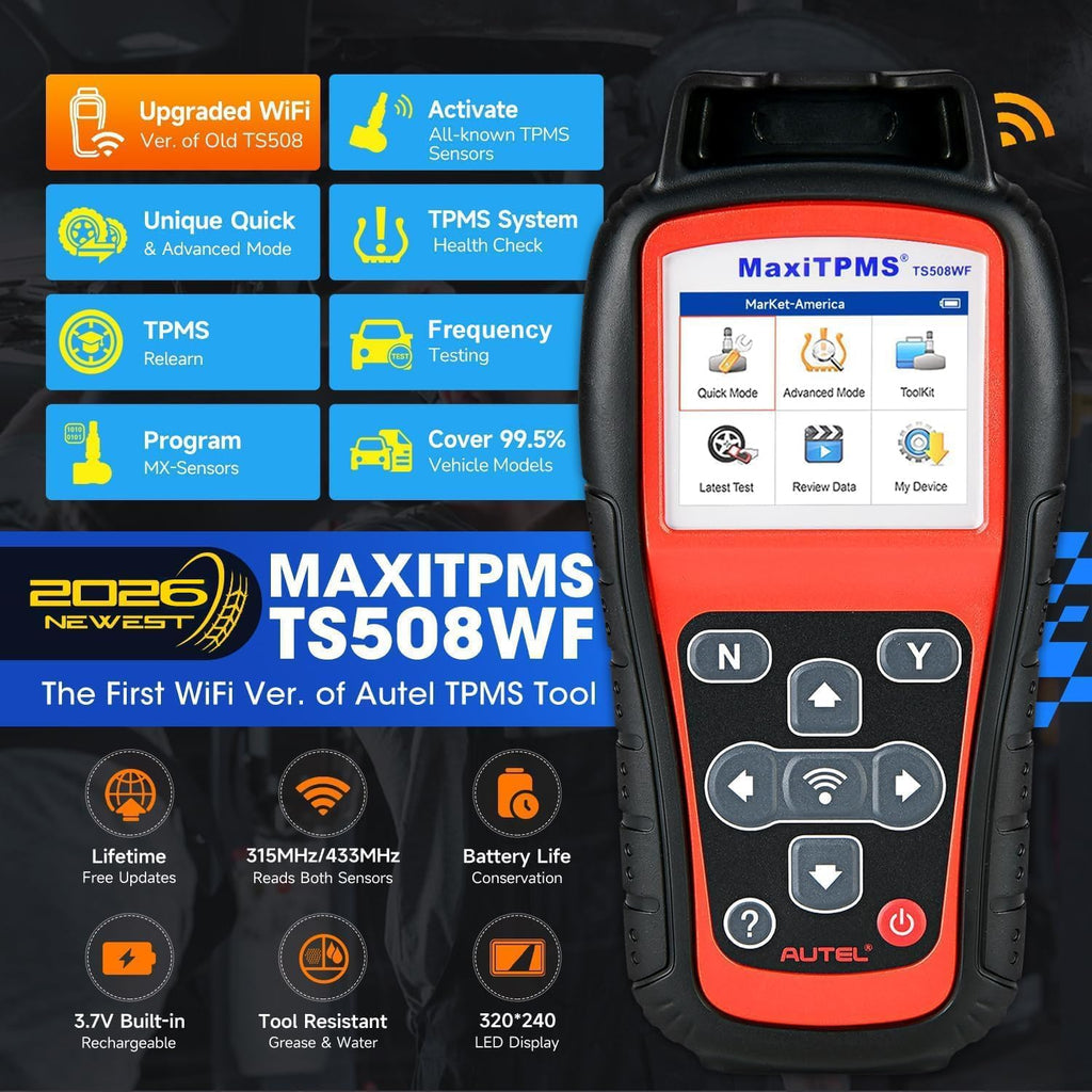 Autel MaxiTPMS TS508WF TPMS Programming Tool, 2026 Upgrade WiFi Ver. of TS508 TS501 TS408 TS601, Tire Pressure Monitor, Program MX-Sensors 315/433MHz, Relearn Activate All Sensors, TPMS Reset Diagnose