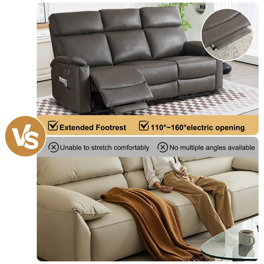 Power Reclining Sofa - 3 Seater Recliner Sofás, PU Leather Sofa, Home Theater Seating with Flipped Middle Backrest, Power Recliner Couch for Living Room(Brown)