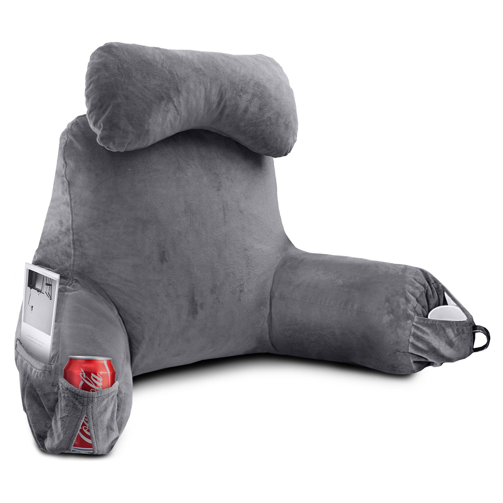 OAISZ Reading Pillow for Sitting in Bed Adult, Reading Pillow with Shredded Memory Foam, Bed Pillow with Washable Cover, Back Pillow Sitting Up with Extend Arms, Beige, X-Large