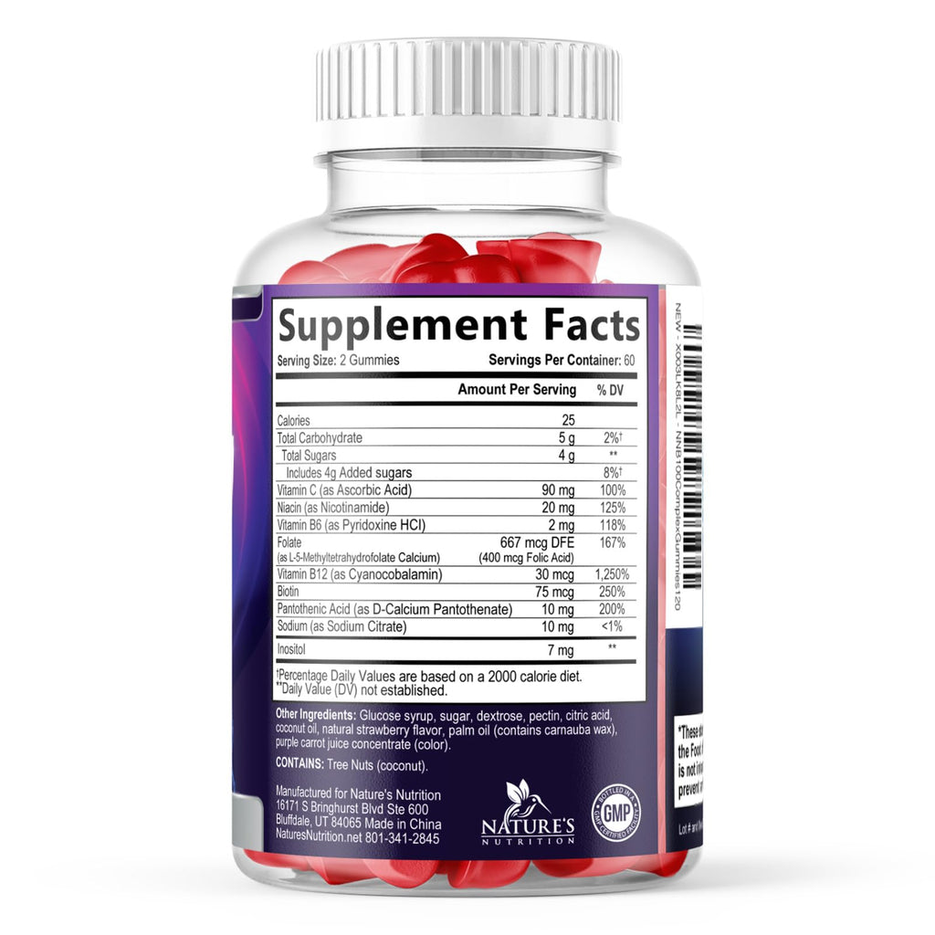Vitamin B Complex Gummies - Extra Strength Super B Vitamin Gummy with Vitamin C, Immune Support for Men & Women - Energy and Brain Support Supplements with Folic Acid, Niacin, B6, B12 - 60 Gummies