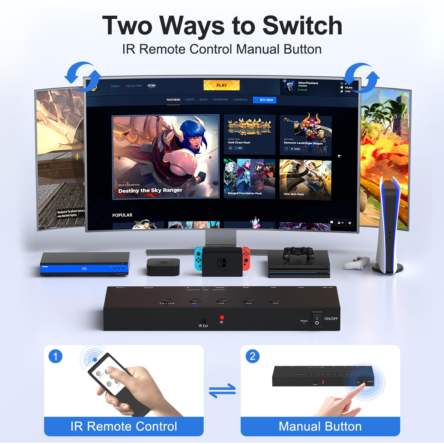 HDMI 2.1 Bi-Directional Switch Ultra HD 8K HDMI Switcher 2 in 1 Out/ 1 in 2 Out HDMI Switch Supports 8K@60Hz/ 4K@120Hz 48Gbps Compatible with Switch/Switch OLED PS5/4 Xbox Roku Apple TV Fire TV Stick