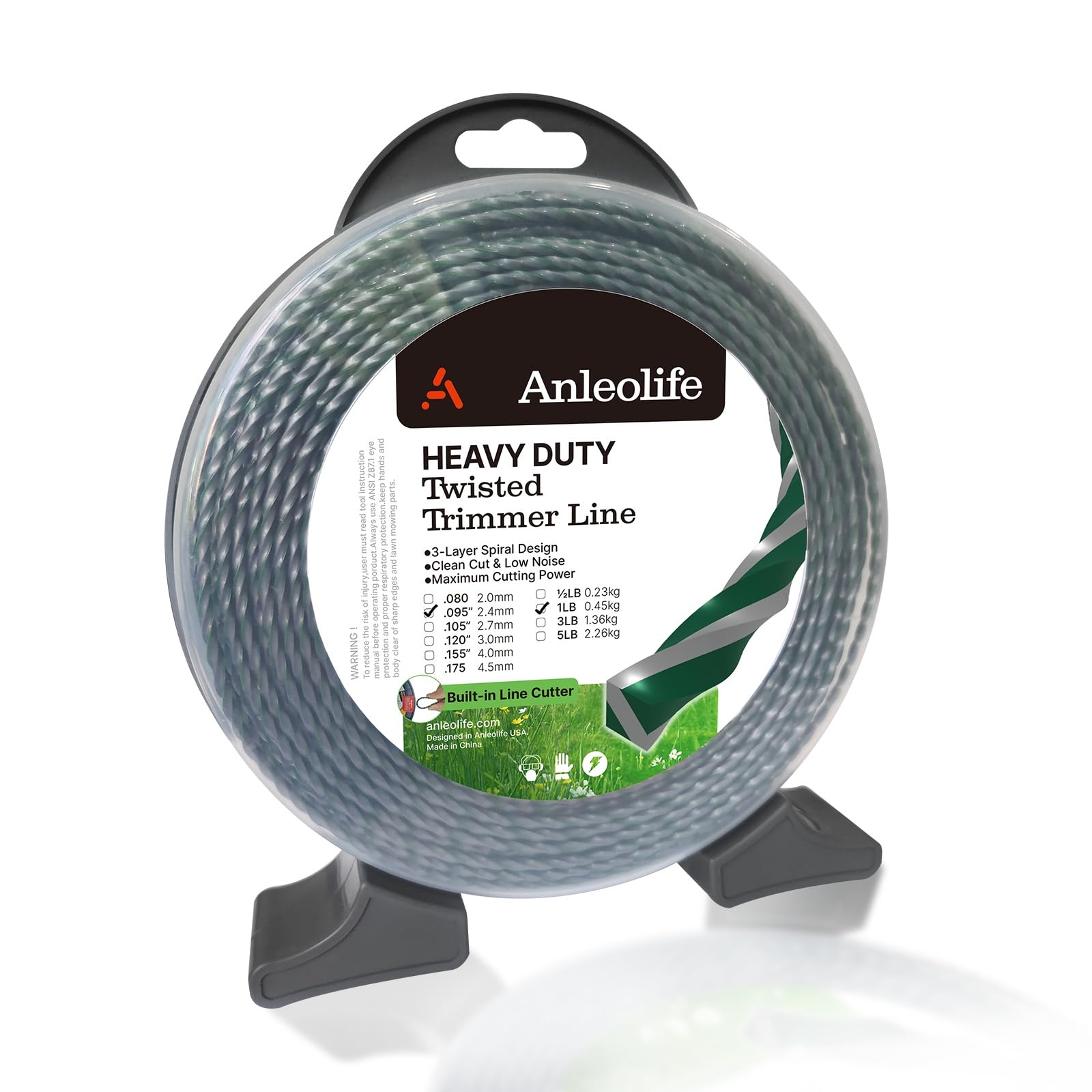 A Anleolife 1-Pound Heavy Duty Sawtooth 140-mil-by-108-ft Dual Core String Serrated Trimmer Line Donut for Walk Behind Wheeled Mowers with Built-in Line Cutter