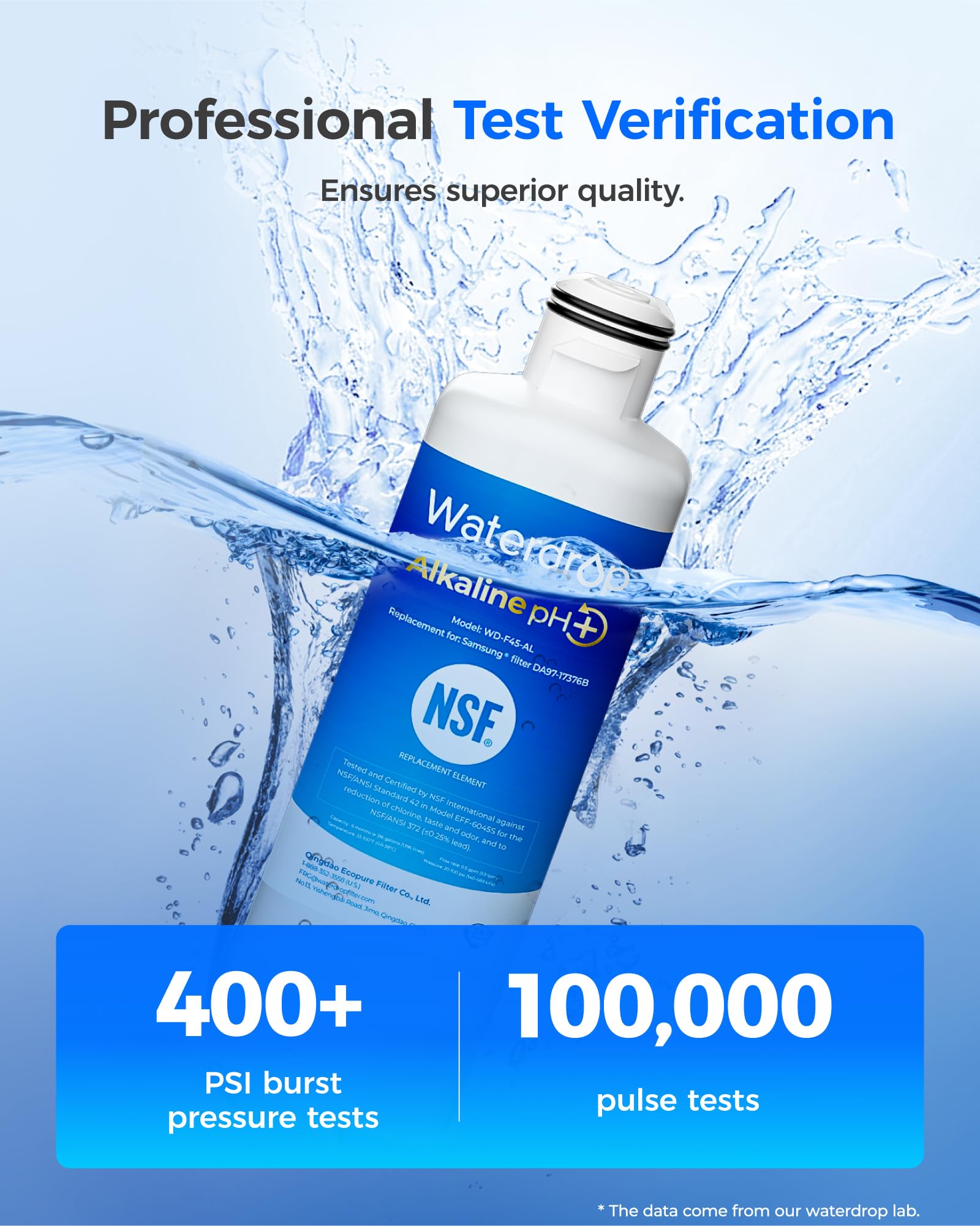 Waterdrop WD-F45 Refrigerator Water Filter, Replacement for Samsung® DA97-17376B HAF-QIN RF28R7201SR, RF28R7351SG