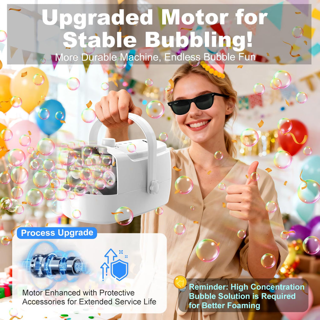 Zerhunt Durable Bubble Machine for Party: 3 Power Modes for Non-Stop Fun - 18000+ Bubbles Per Minute High Output 30 Mins Bubbles per Refill - Kids Safe Auto-Stop for Outdoor Backyard Birthday