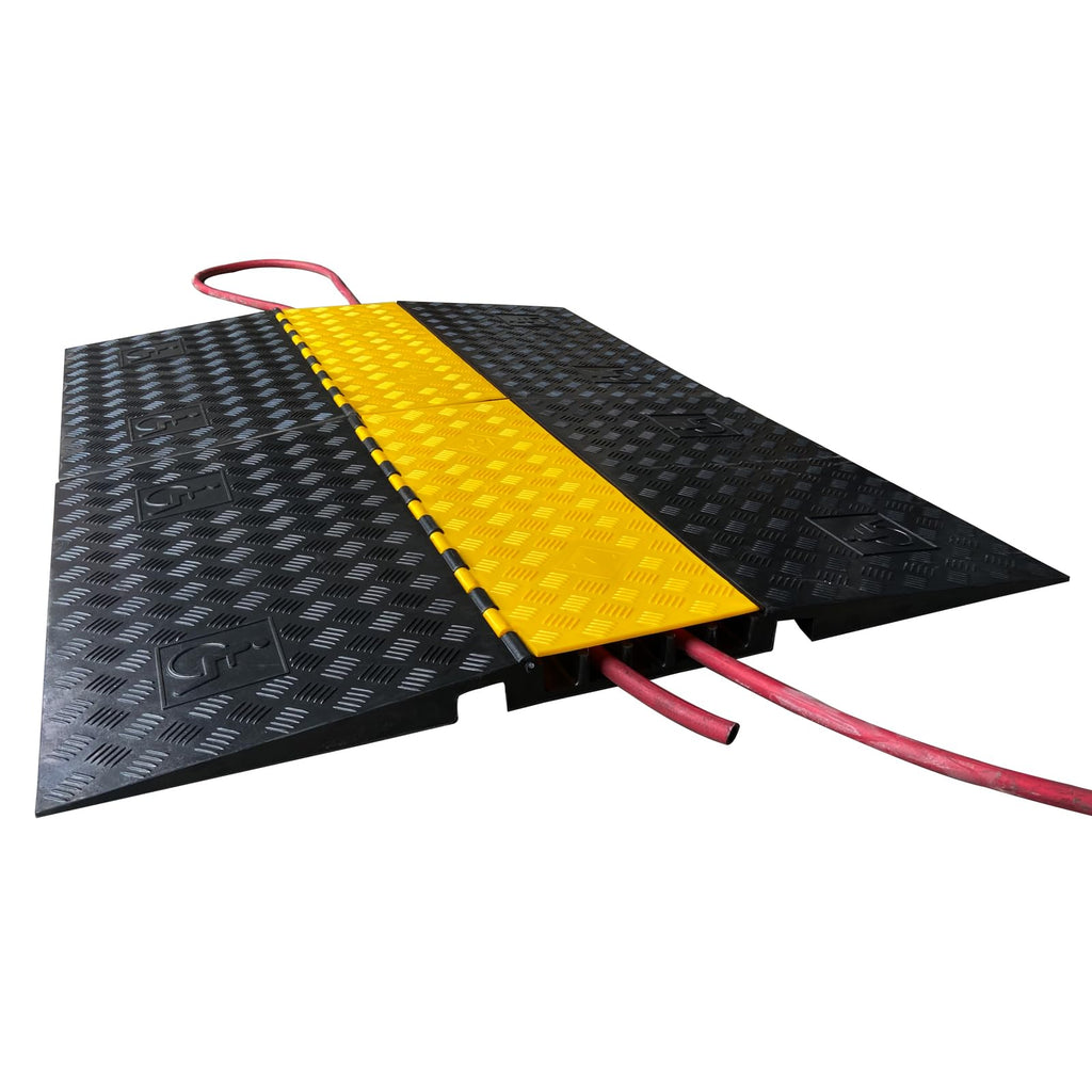 4 Pack Rubber Cable Ramp Hose Cable Protector Ramp 1 Channel 11000Lbs Load Capacity Traffic Speed Bump Wires Power Lines Extension Cord Cover for Indoor Outdoor