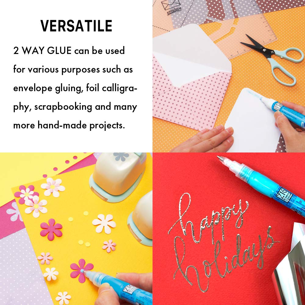 Kuretake Zig 2 Way Glue Pen 1mm Ball Tip 3 pcs Set, Adhesive for Professional,Artists, Crafting, Scrapbooking, Gift Card, Made in Japan