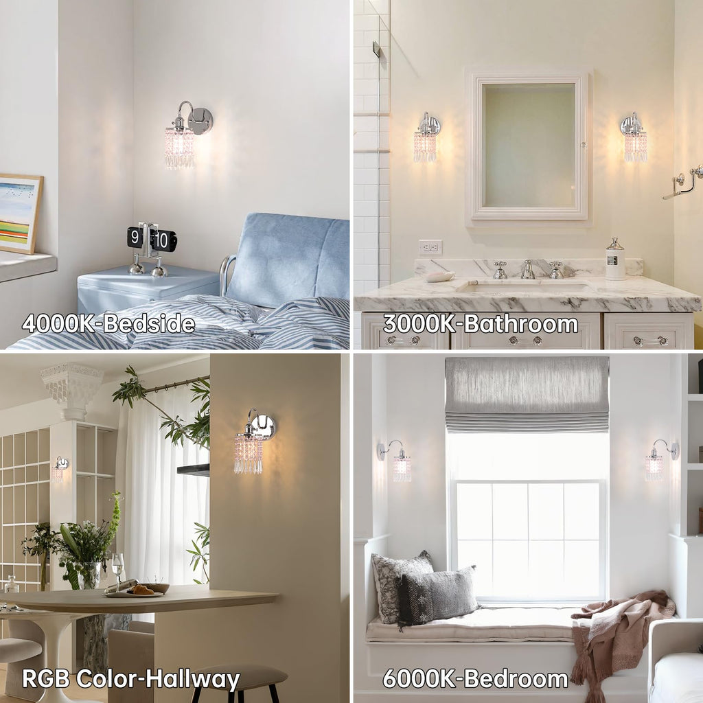 Shenmoyl Set of 2 Crystal Battery Operated Wall Sconce, Rechargeable Battery Powered Wall Lamp with Remote Control, Modern Dimmable Wall Lights for Bedroom Bathroom(Green, Gold Base)