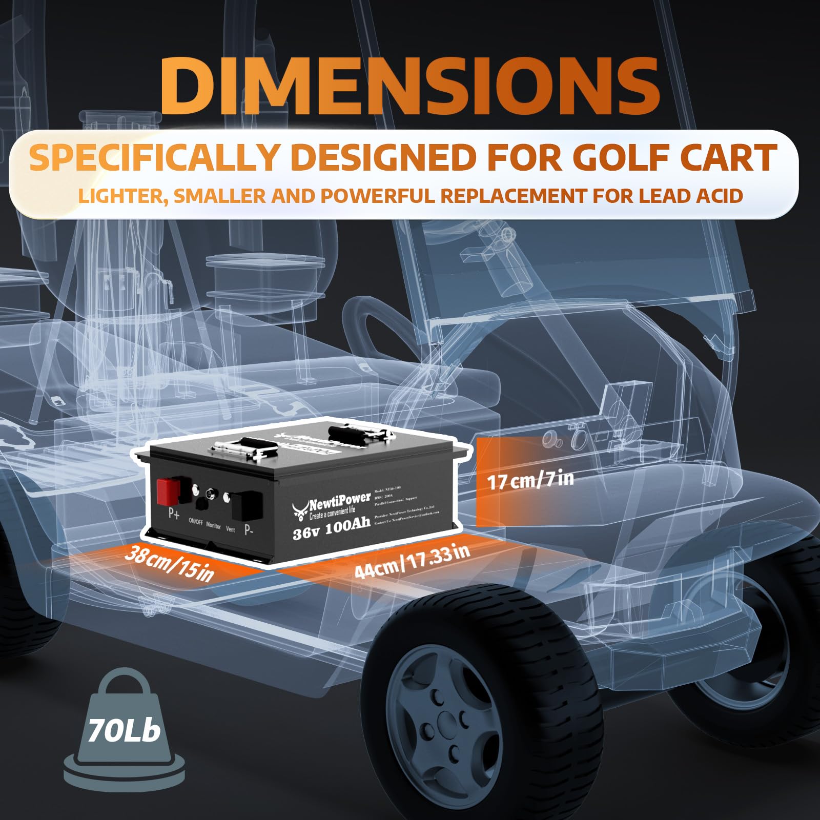 36V 100Ah Golf Cart LiFePO4 Battery with APP&Chager&Monitor,7.6KW Continuous Power Lithium Battery with 200A BMS, Up to 10000+ Rechargeable Cycles, Perfect for golf cart