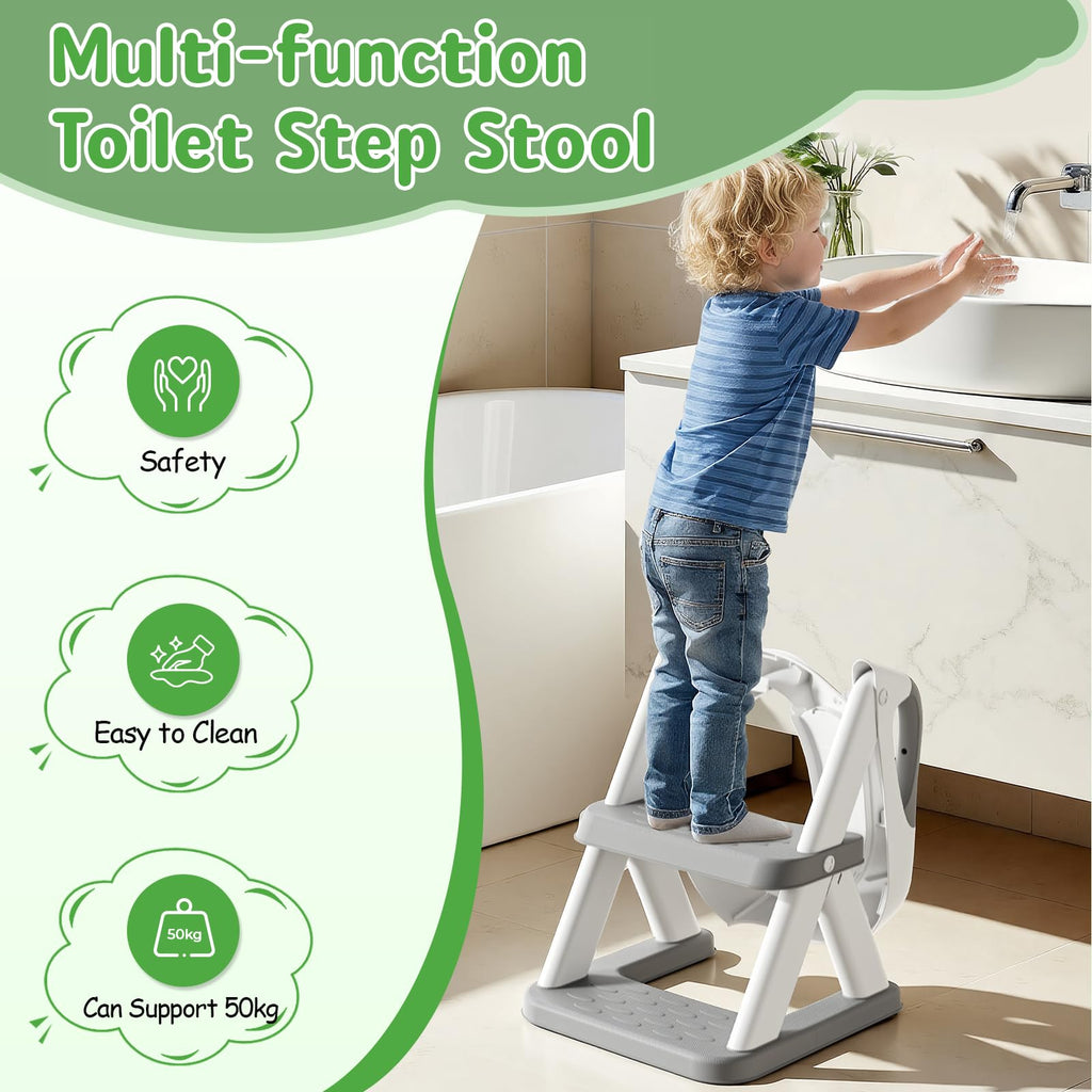 Potty Training Seat, Upgrade Toddler Toilet Seat for Kids Boys Girls, 2 in 1 Potty Training Toilet, Splash Guard Anti-Slip Pad Step Stool(Blue)