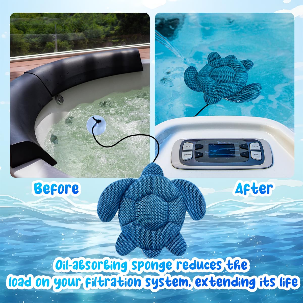 Quttisay Hot Tub Scum Absorber for Spa Hot Tub,Hot Tub Accessories for Adults,Hot Tub Sponge.Hot Tub Oil Absorbing Sponge for Spa & Pool Cleaner,Hot Tub Turtle Scum Absorber Keeps Water Clean,1 Pack