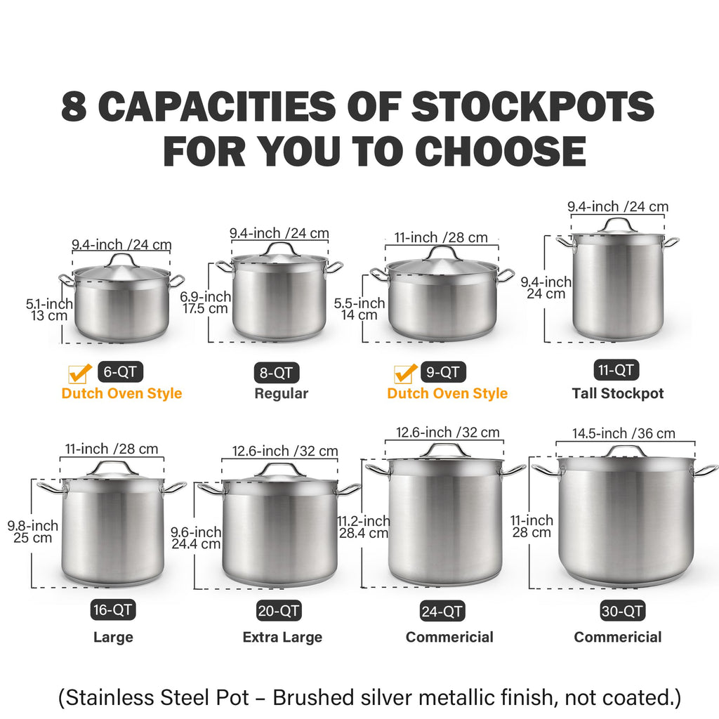 Cooks Standard Professional 6 Quart Stock Pot with Lid, Stainless Steel Dutch Oven Pot