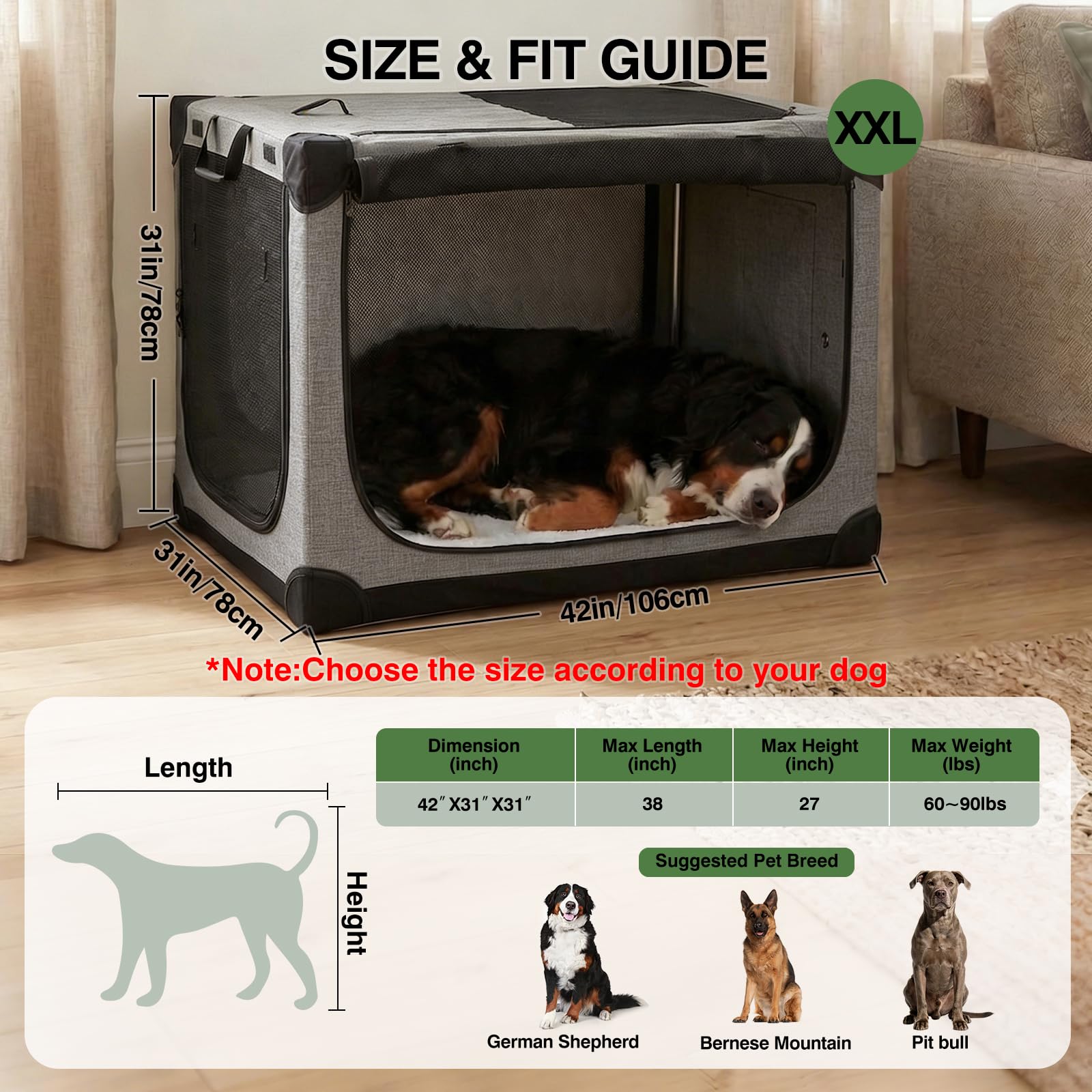 Veraste 24" L x 17" W x 17" H Collapsible Travel Dog Crate, Portable Soft Dog Kennel for Small Medium Pets up to 30 lbs, 4-Door Foldable Travel Crate with Durable Mesh & Storage Bag, Black