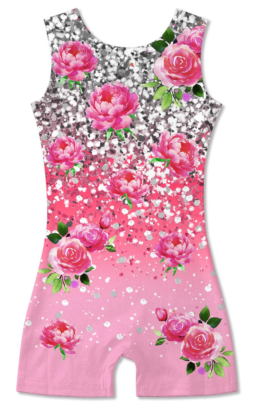 Funnycokid Gymnastics Leotards for Girls with Shorts Sparkly Kids Biketards Dance Unitard 3-10 Years