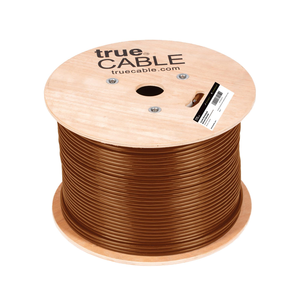 TRUE CABLE Cat6 Direct Burial Outdoor Bulk Ethernet Cable, Shielded F/UTP, 500ft, Brown, 23AWG Solid Bare Copper, Heavy Duty Outdoor, OSP Jacket, Waterproof, UV, 550MHz, PoE++ 100W (4PPoE)