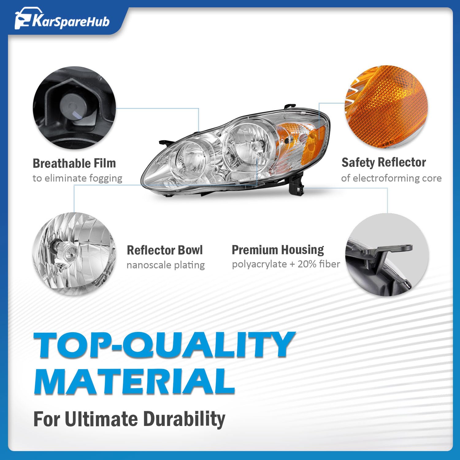 Headlights Assembly for 2003-2008 Toyota Corolla Headlamp Replacement Clear Lens Chrome Housing Amber Reflector Driver & Passenger Side