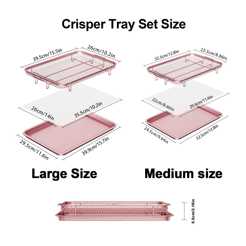 Air Fryer Basket for Oven, Large14.88"×10.98"Air Fryer Pans for Convection Oven with 30 Sheet Parchment Papers, THORSES Non-Stick Stainless Steel Air Fryer Basket and Tray for Multi Cooking - Black