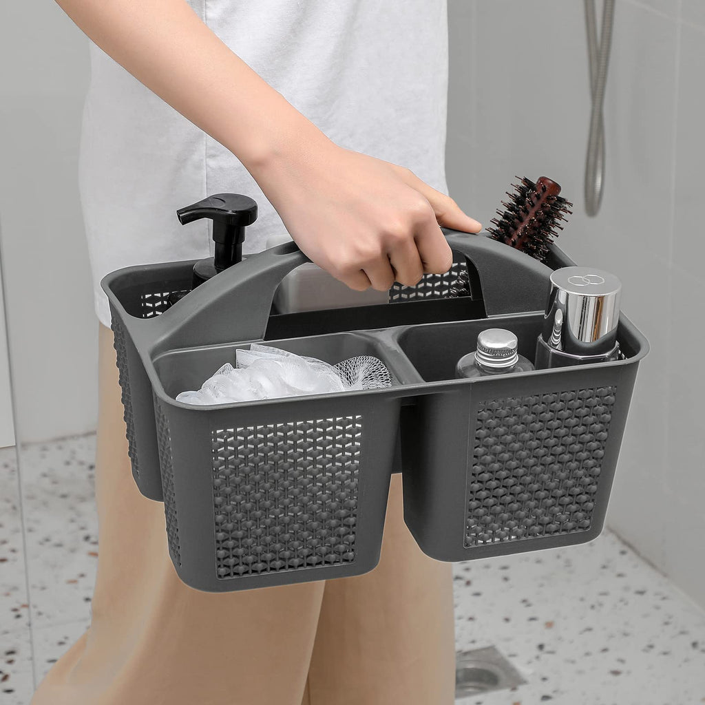 UUJOLY Plastic Portable Shower Caddy Basket Bucket, Cleaning Shower Basket with Handle Compartments Storage Basket Organizer for Bathroom Kitchen College Dorm Sink, Beige