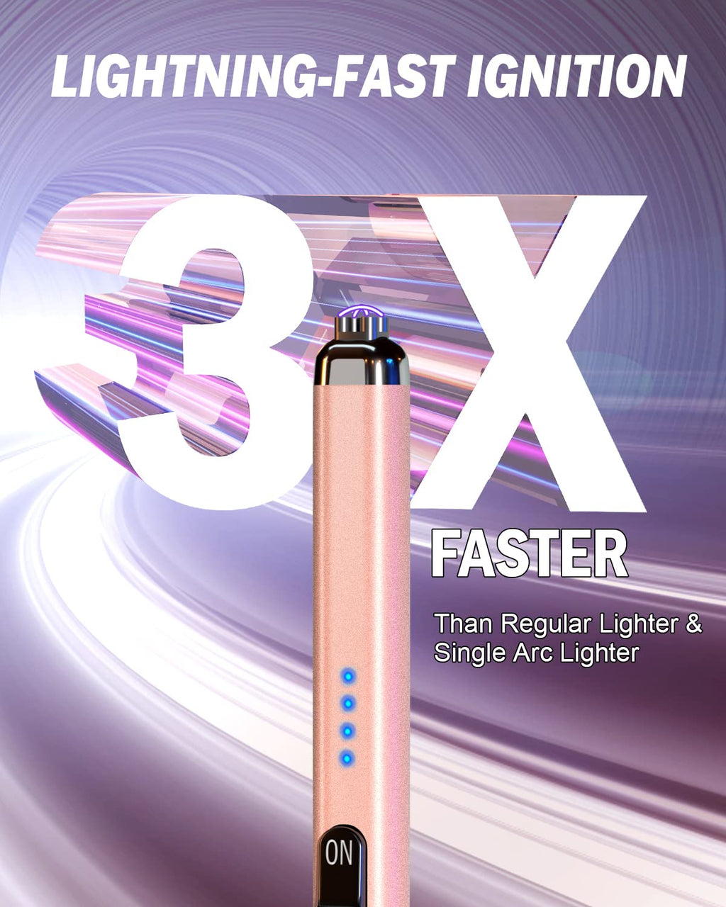 FUKKUDA Electric Candle Lighter with Safety Switch - USB Rechargeable Windproof & Flameless Plasma Arc Lighter for Easter Basket Stuffers (Rose Gold)
