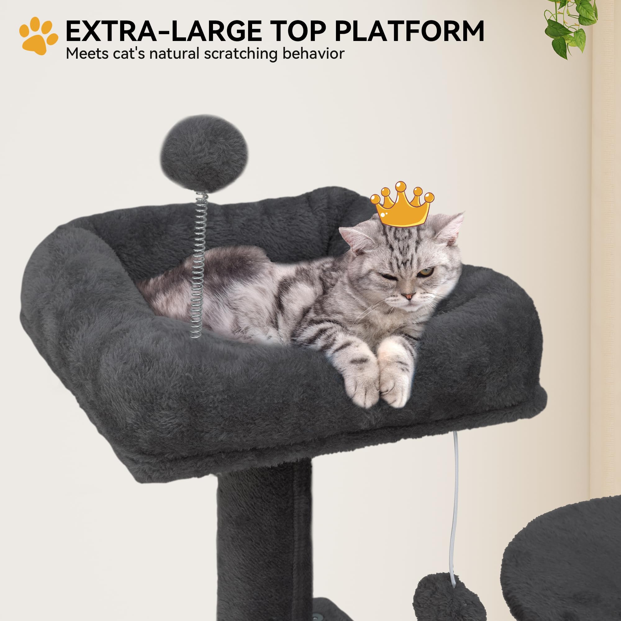 YITAHOME 44in Multi-Level Cat Tree for Indoor Kittens, Cat Furniture with Scratch Posts, Window Padded Plush Perch, Comfortable Hammock, and Interactive Pompoms, Beige