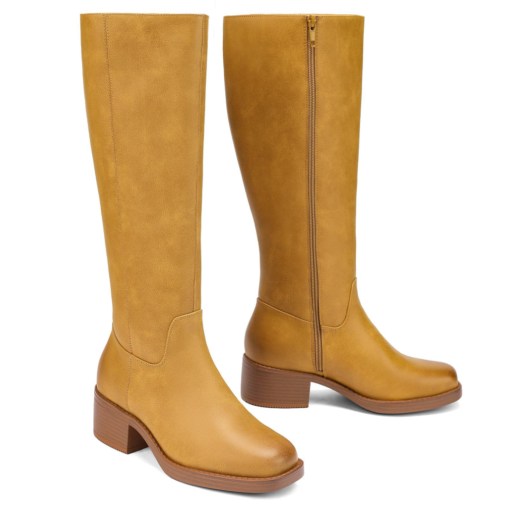 DOBOLIN Wide Calf Knee High Boots for Women Tall Fall Boots Square Toe